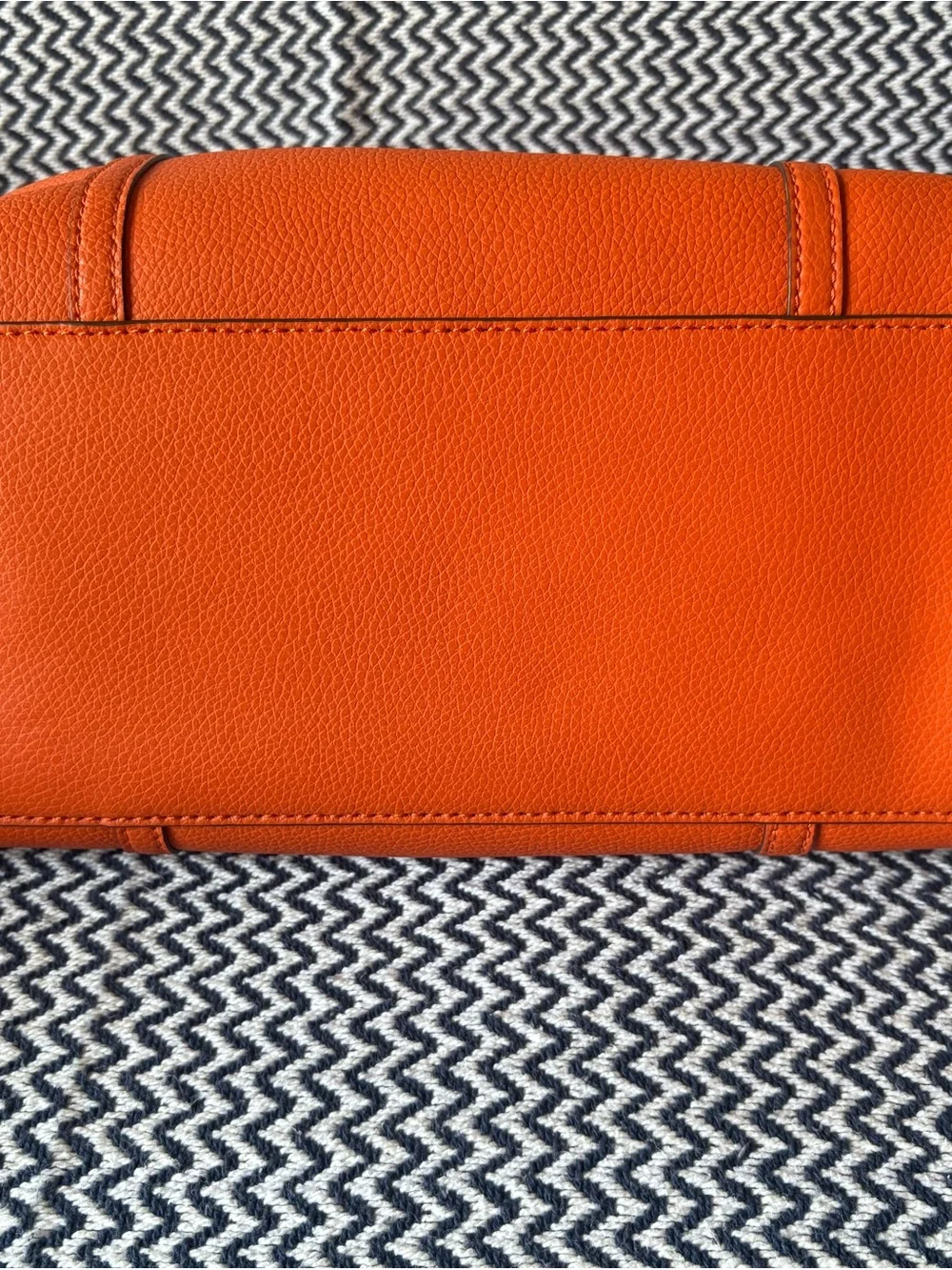 Tory Burch Orange Leather Tote with Green Tag and Gold Logo